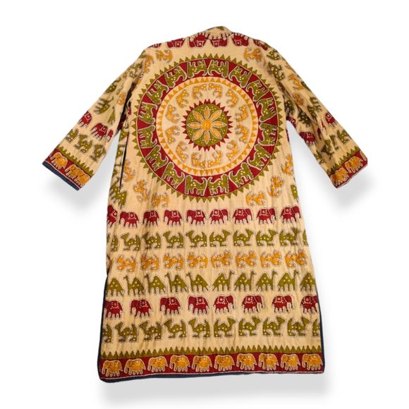 Sold-vintage boho batik long-line patchwork quilted coat - Picture 5 of 9